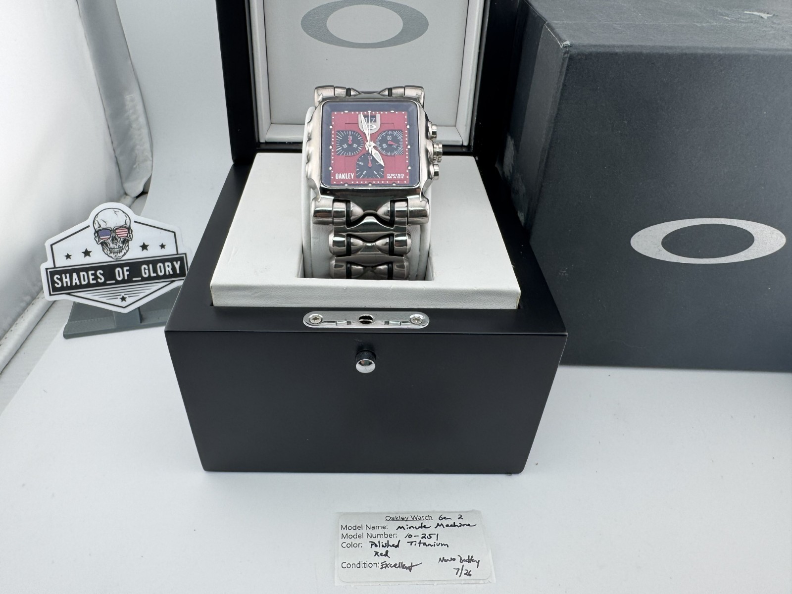 OAKLEY MINUTE MACHINE POLISHED TITANIUM W/ RED DIAL WATCH 10-251 TIME TANK GEN 2