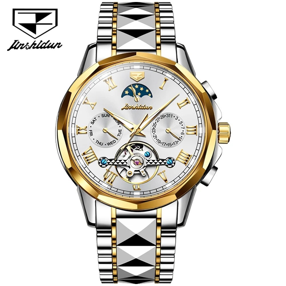 Automatic Mechanical Watch Waterproof Moon Phase Luxury Dial Men Men’s Strap