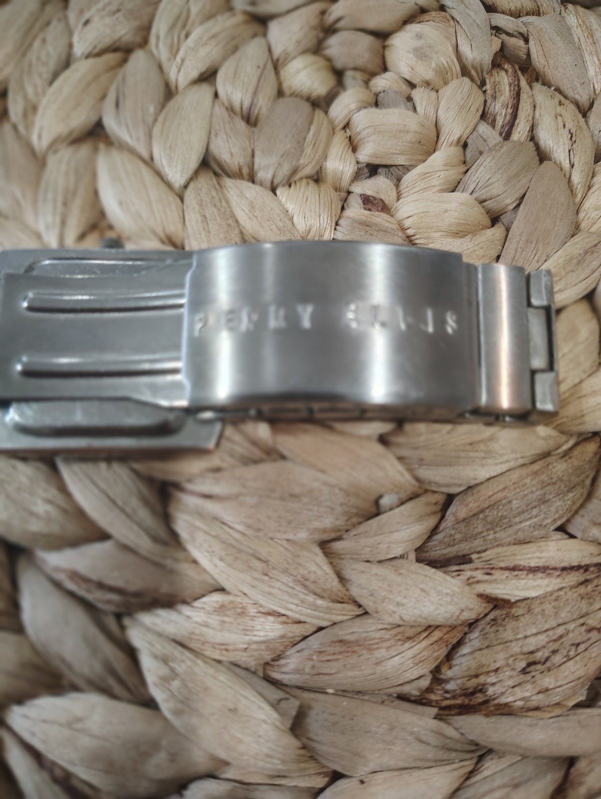 Perry Ellis Quartz Rectangular Dress Watch Black Roman Dial Silver Bracelet