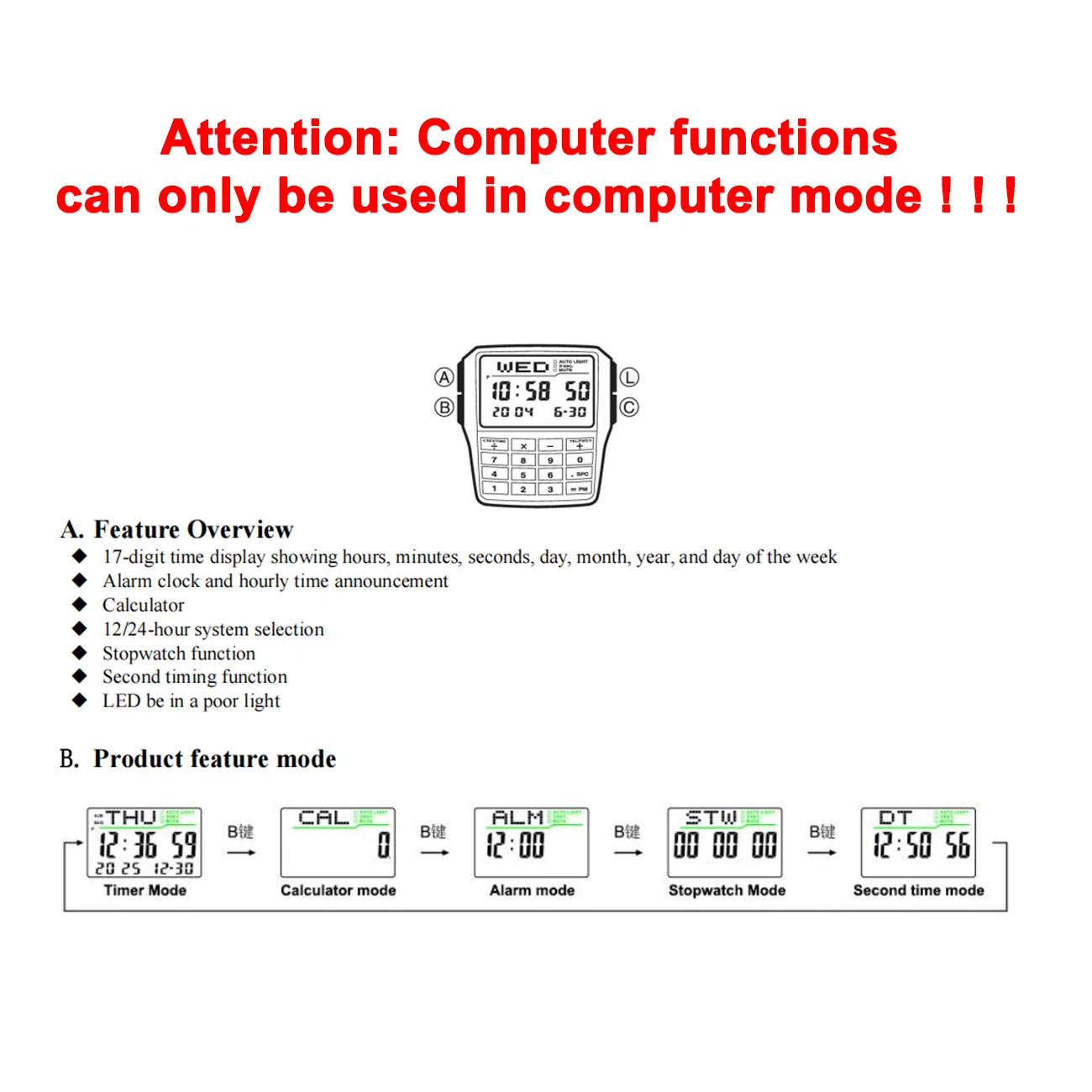Computer Style Men’s Top Luxury Digital Sports Watch Multifunction Calculator
