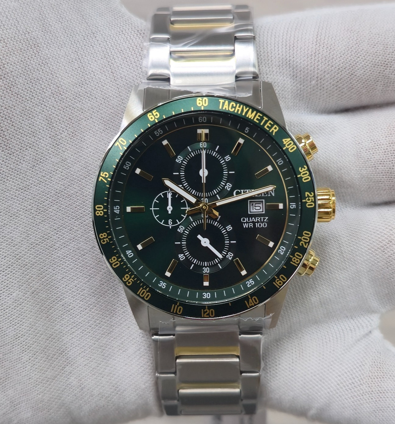 Citizen Quartz Sports AN3689-55X Chronograph Green Dial 44 mm New Men’s Watch