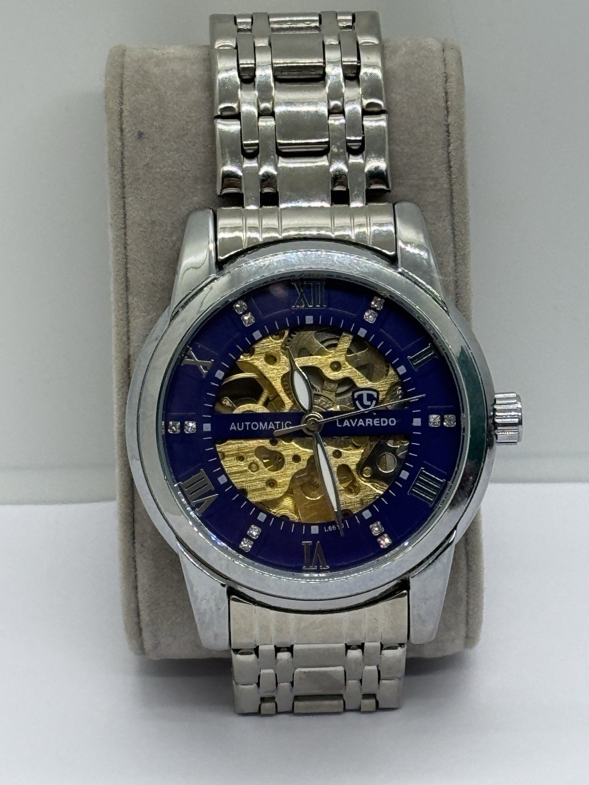 Lavaredo Automatic Diamond Blue Dial Watch Silver Gold Skeleton WR
