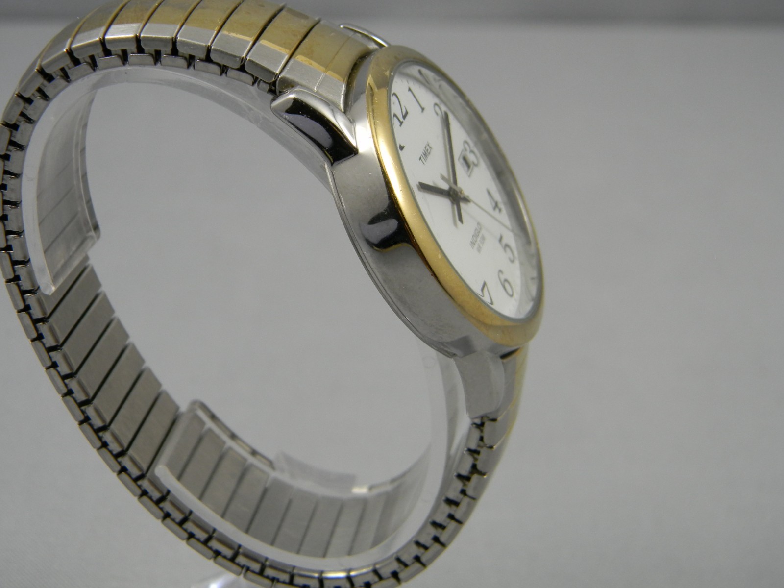 Timex Indiglo Watch Men Easy Reader 35mm Two Tone Date Stretch New Battery 6.75+