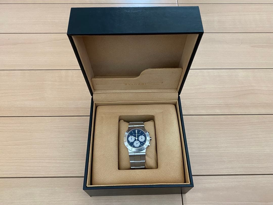 BVLGARI Watch CH35S Black Dial Diagono Sport Chronograph Quartz Battery Replaced