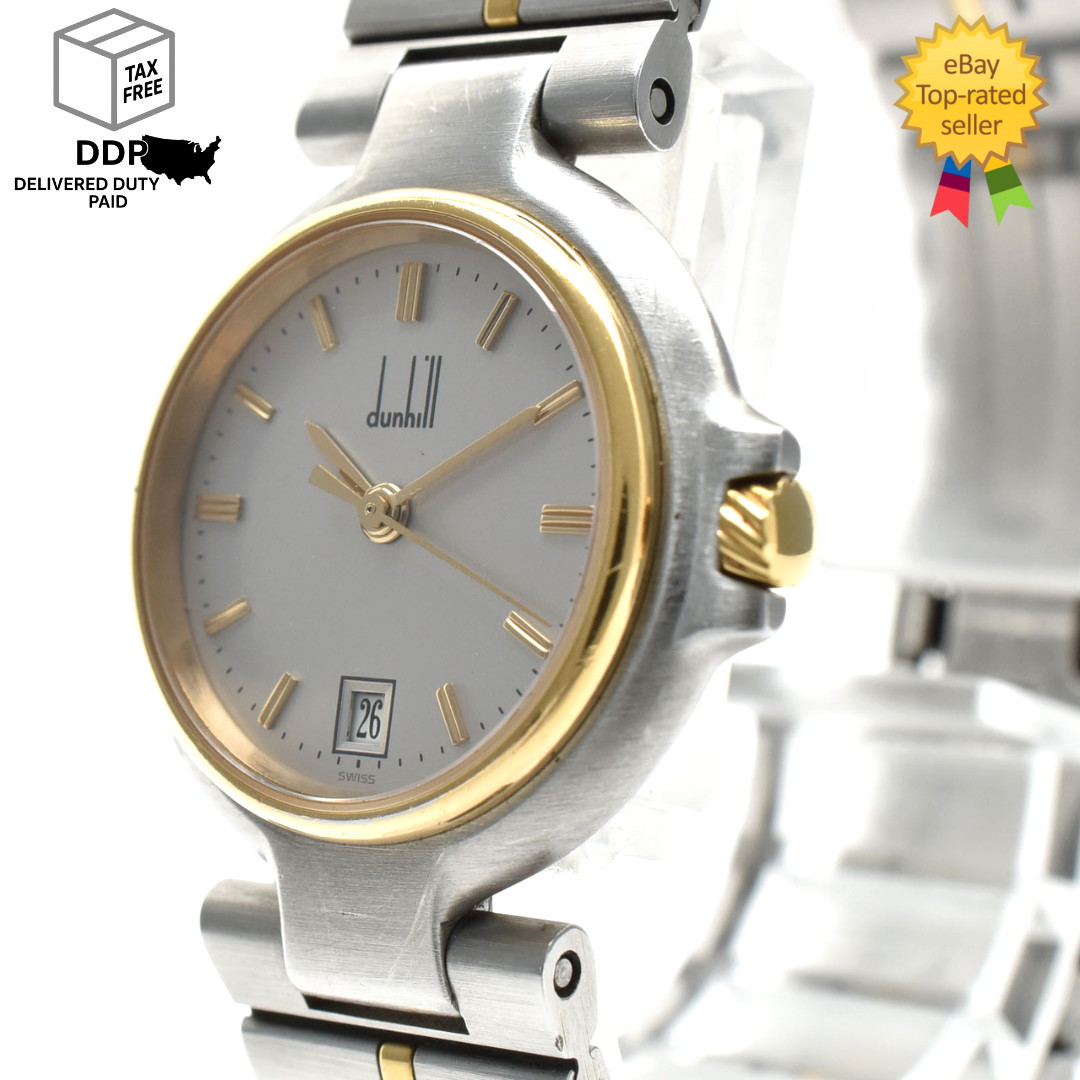 [ Exc+5 ] Dunhill Millennium 28mm Silver Dial Gold Women’s Quartz Date Watch