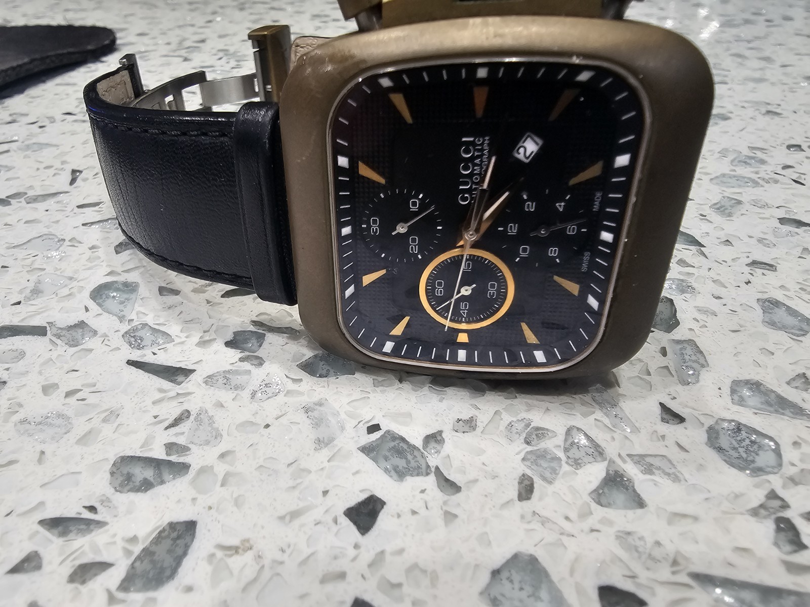Gucci G-Coupe Black Dial Automatic Chronograph Leather Strap Men’s Wristwatch