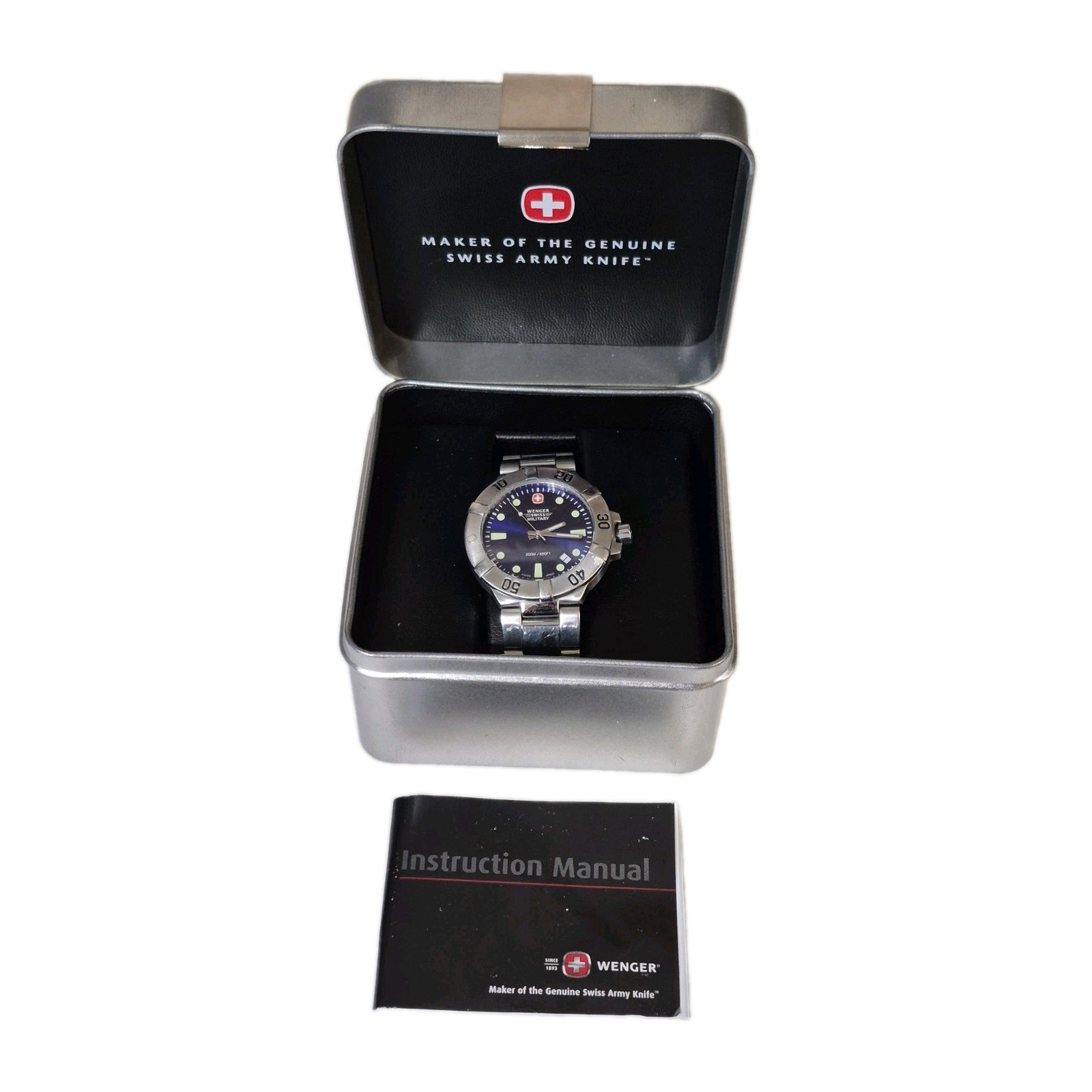 Wenger Swiss Military Watch 79178 Stainless Steel Mineral Crystal 200mm 660ft