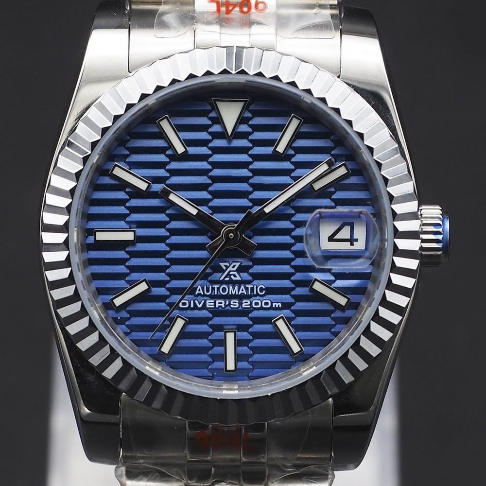 Custom Built Blue Wave Dial NH35 Automatic 40mm Fluted Date