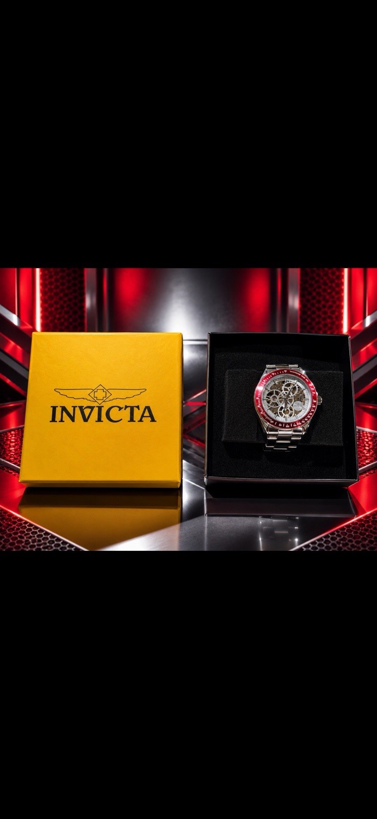 Invicta Men’s AUTOMATIC Skeleton Analog Watch Silver Bracelet Red Tach 45mm