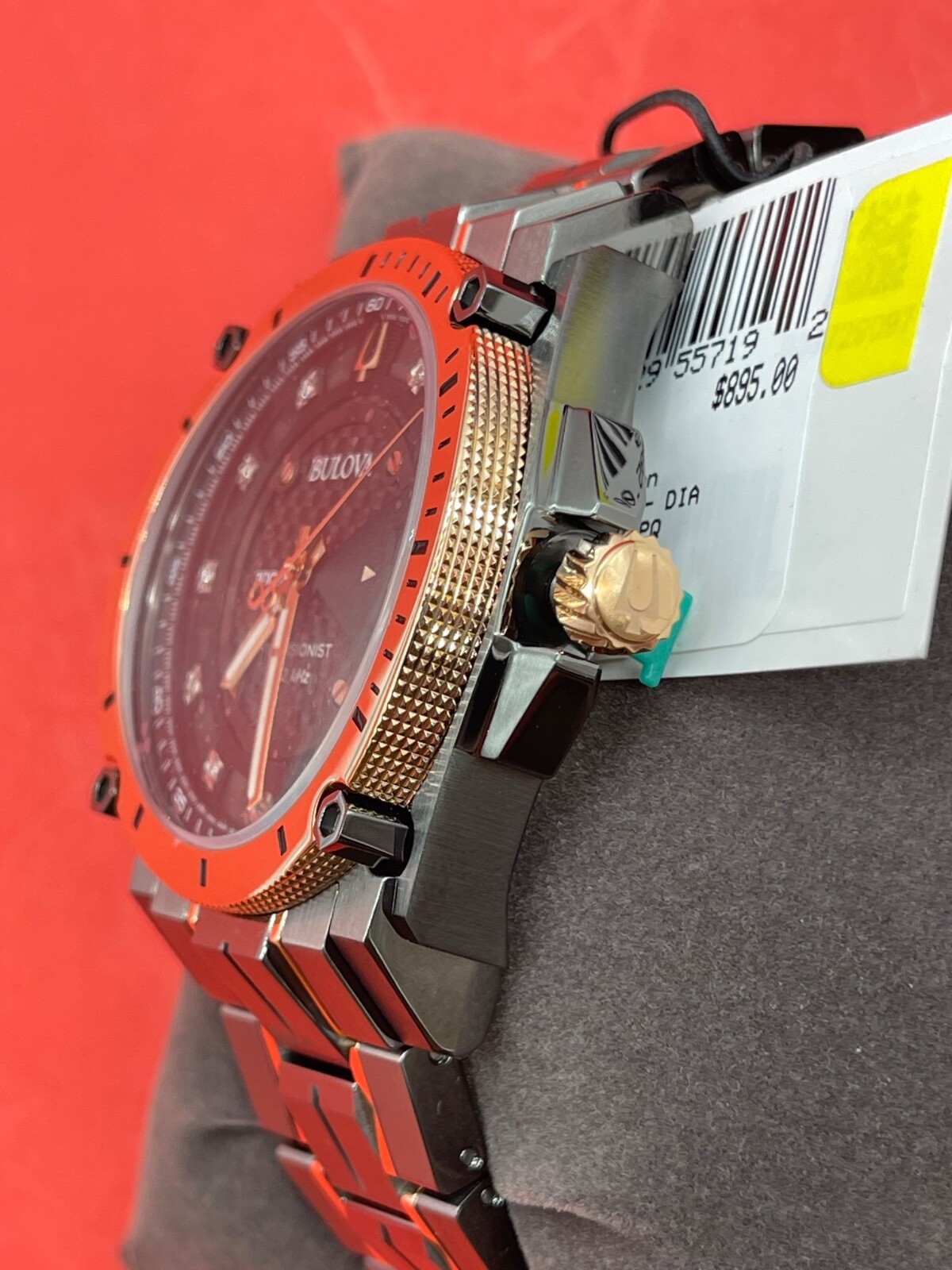 Bulova Precisionist Quartz Diamond Accent 2-Tone Black 46mm Watch 98D149 ROSE G