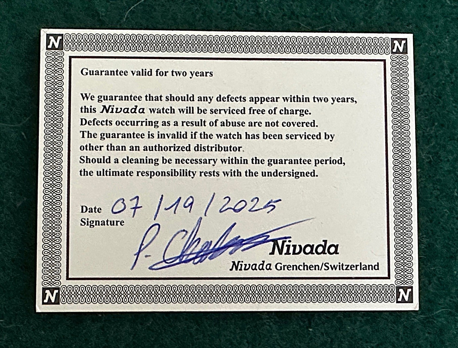 Nivada Grenchen Antarctic Spider Black Dial, classic 35mm size, New, Never Worn
