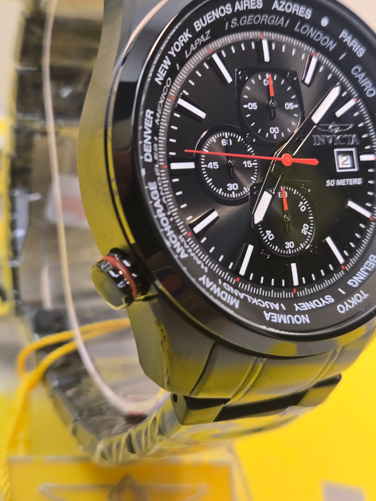 Invicta Aviator Interceptor Men Watch 50mm Black Steel Chrono w/ Slide Bezel NEW