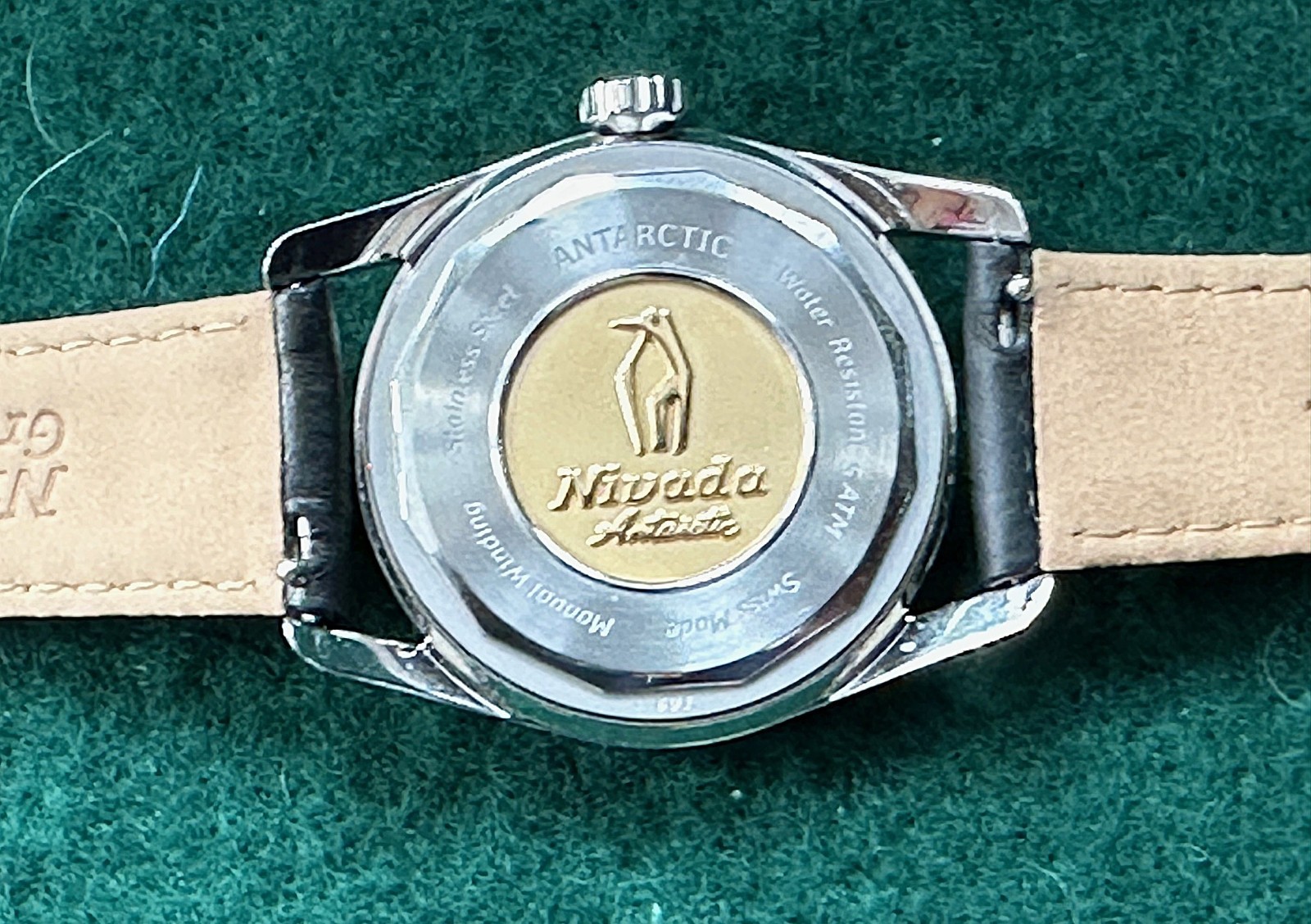 Nivada Grenchen Antarctic Spider Black Dial, classic 35mm size, New, Never Worn