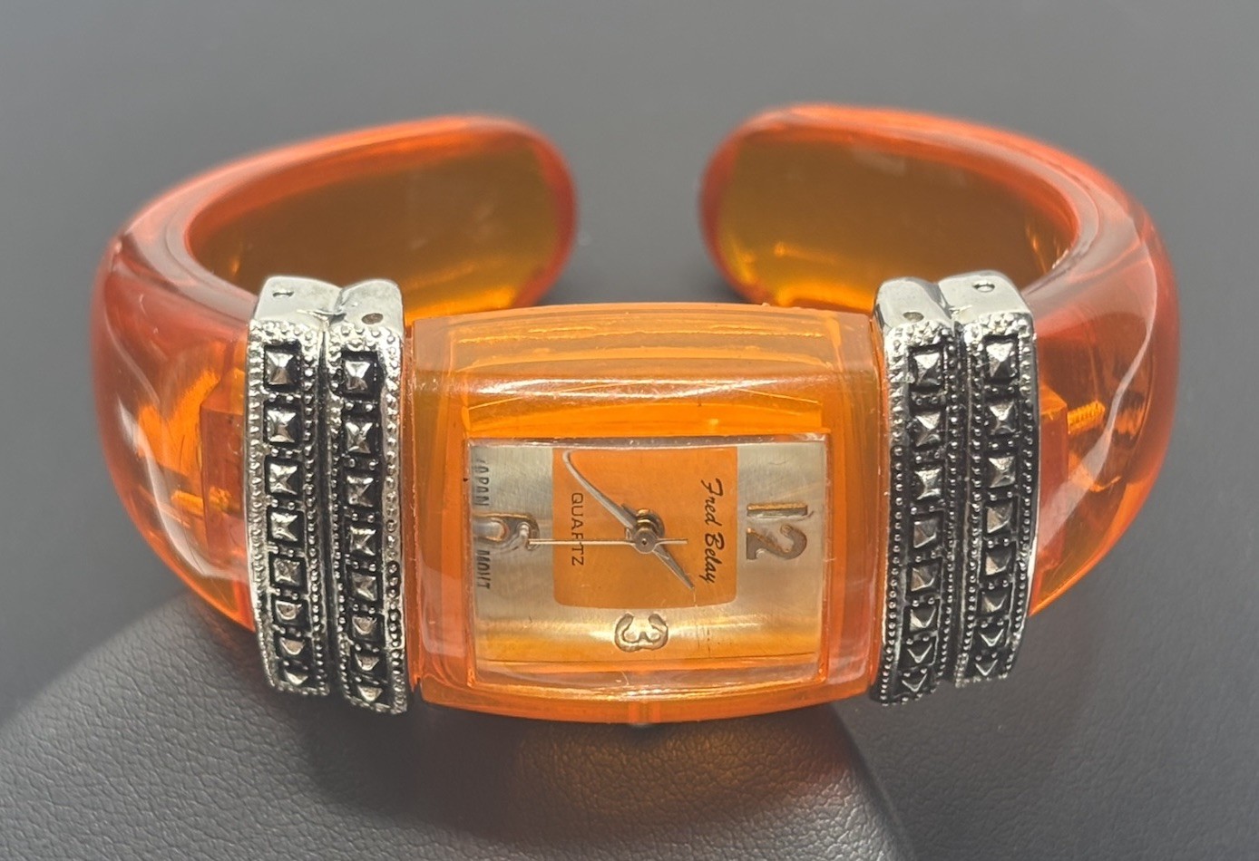 Art Deco Acrylic Marcasite Watch Women’s Fred Belay Clamper Orange