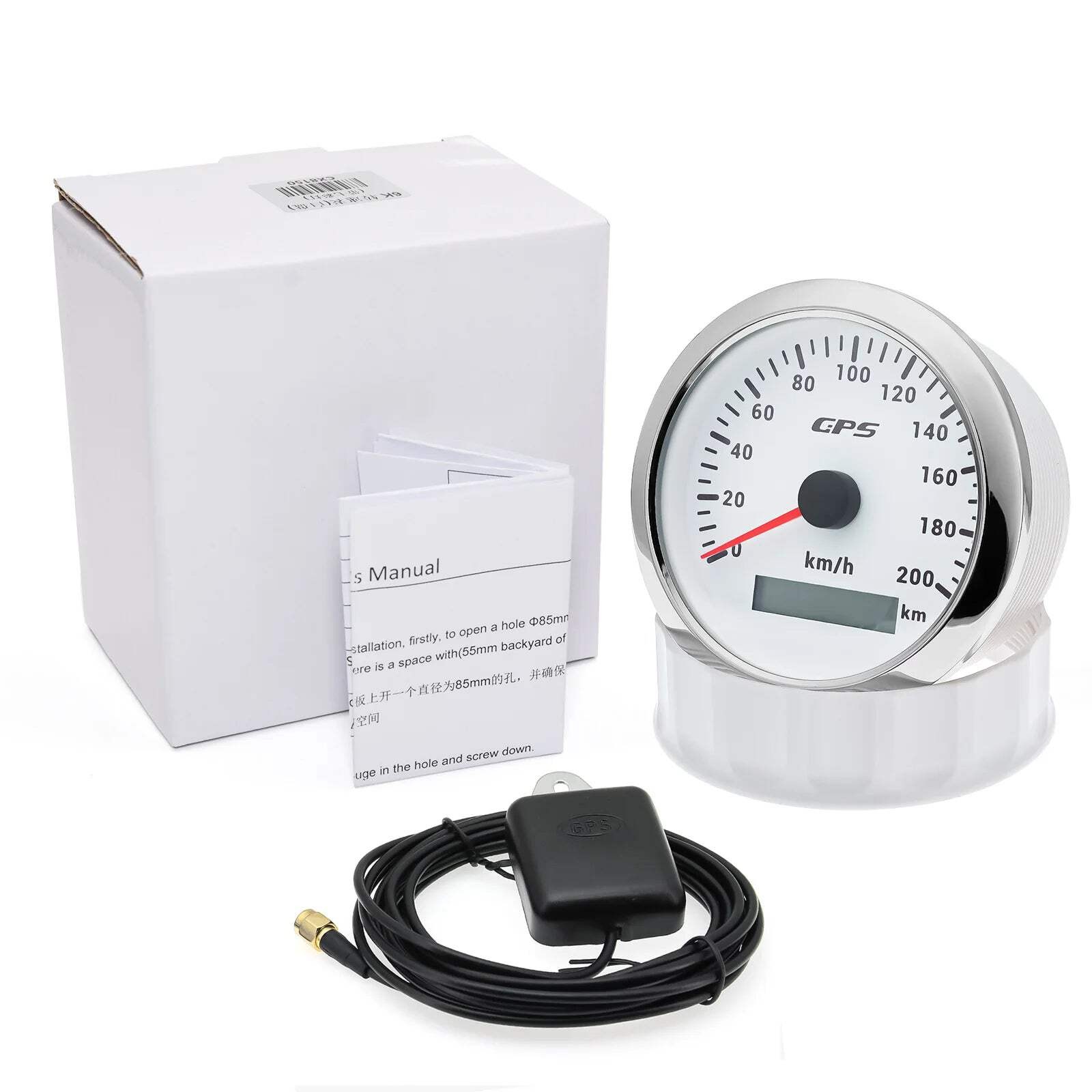 7 Color LED 30/60/80/120/200KMH 85MM GPS Speedometer Gauge with GPS Antenna For