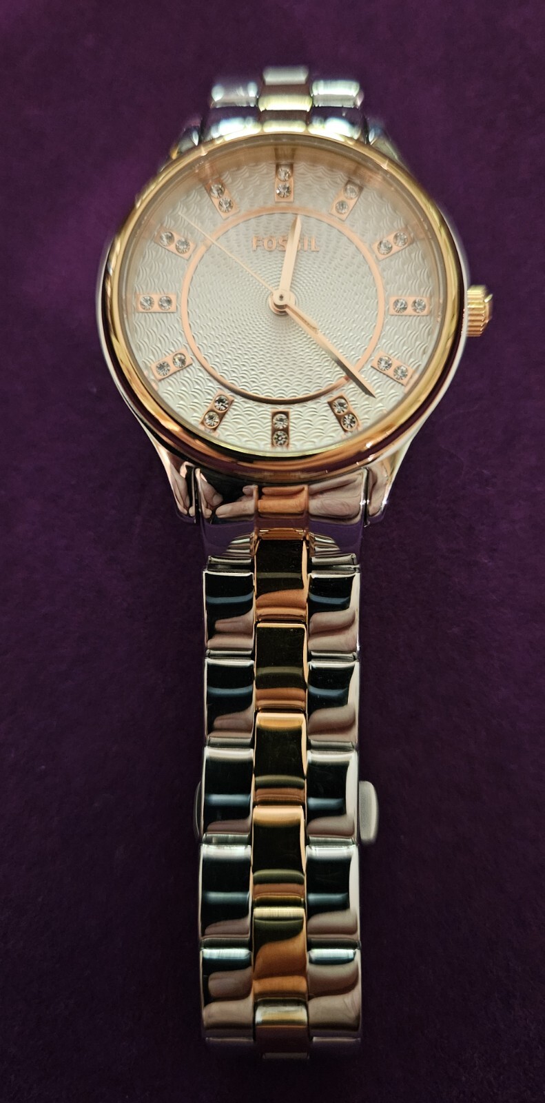 Fossil model BQ3915 2-tone stainless steel watch with gemstone hour marks