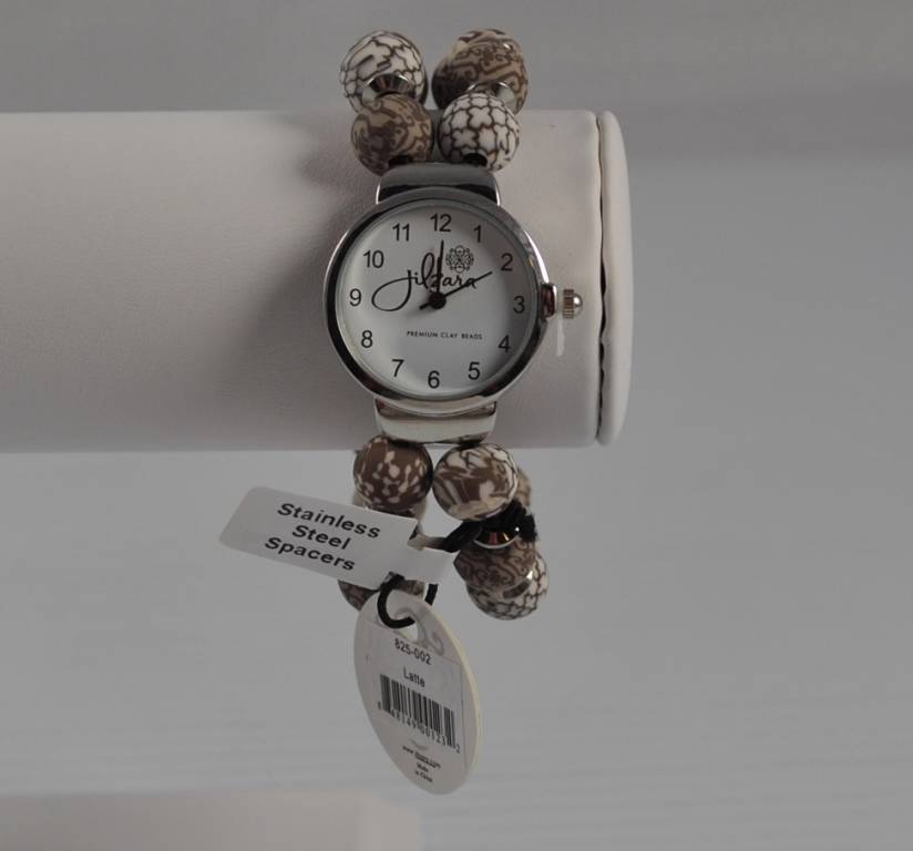 Jilzarah Latte Round Watch Polymer Clay Beads Handcrafted Artisan Jewelry P3