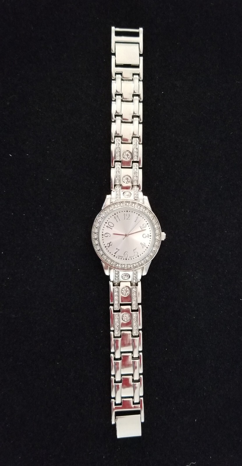 Unbranded Silver Tone Watch Crystal Bezel Link Band 7″ Max Size New Battery
