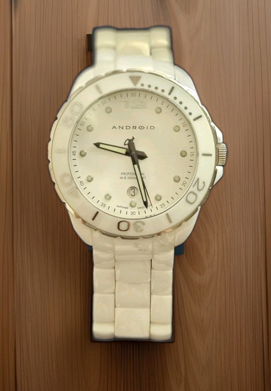 Android White Ceramic Wristwatch Extra Links,Deployment Clasp,Sapphire Crystal