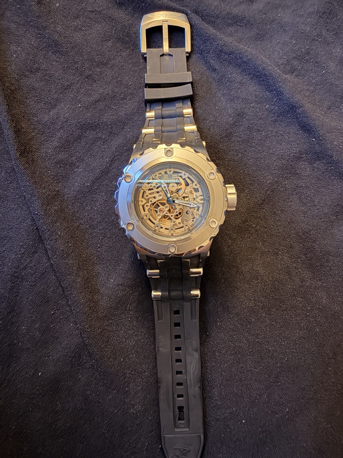 Invicta Men’s Automatic Skeleton Dial Watch 50mm 100m Silver Steel Black Strap