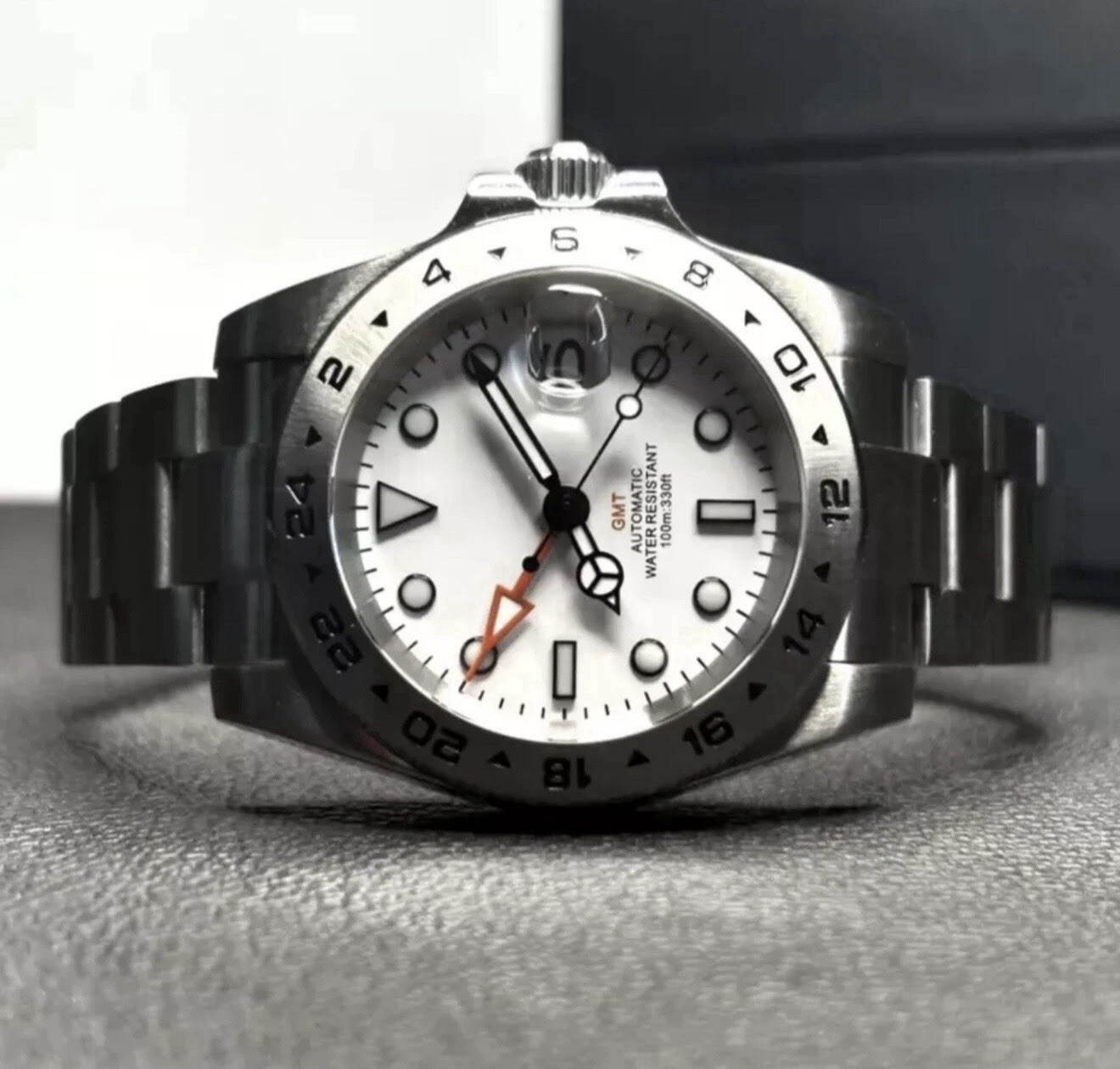 Custom 40mm EX2 GMT Style Polar White Dial Mod Watch w/ NH34 Automatic