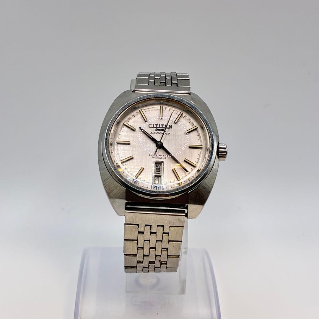 Citizen Leopard Watch Silver Day-Date 26 Jewels Mens Wristwatch Timepiece