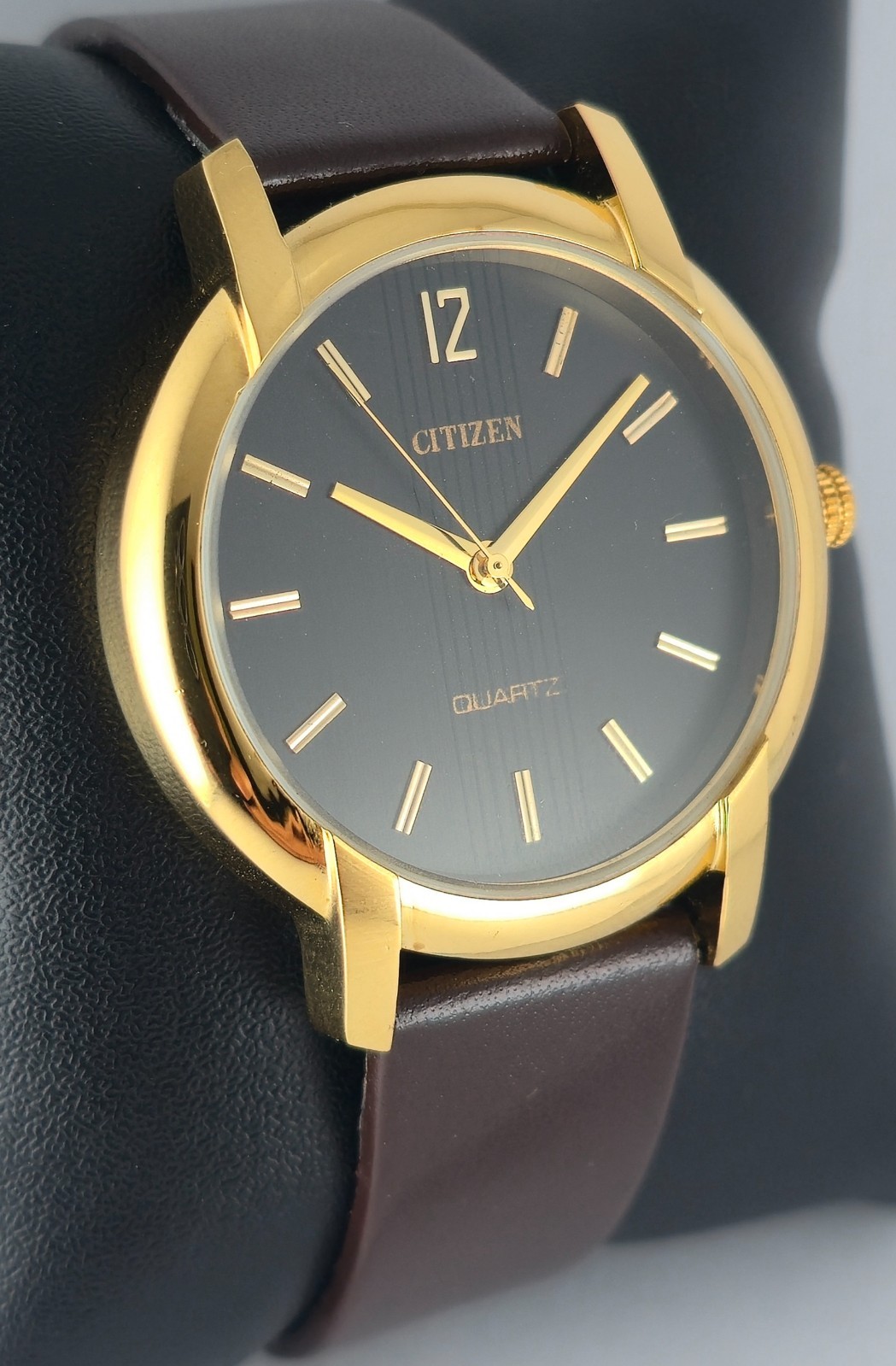 Beautiful Citizen Slim Round Black Dial Quartz Men’s Wristwatch Leather Band