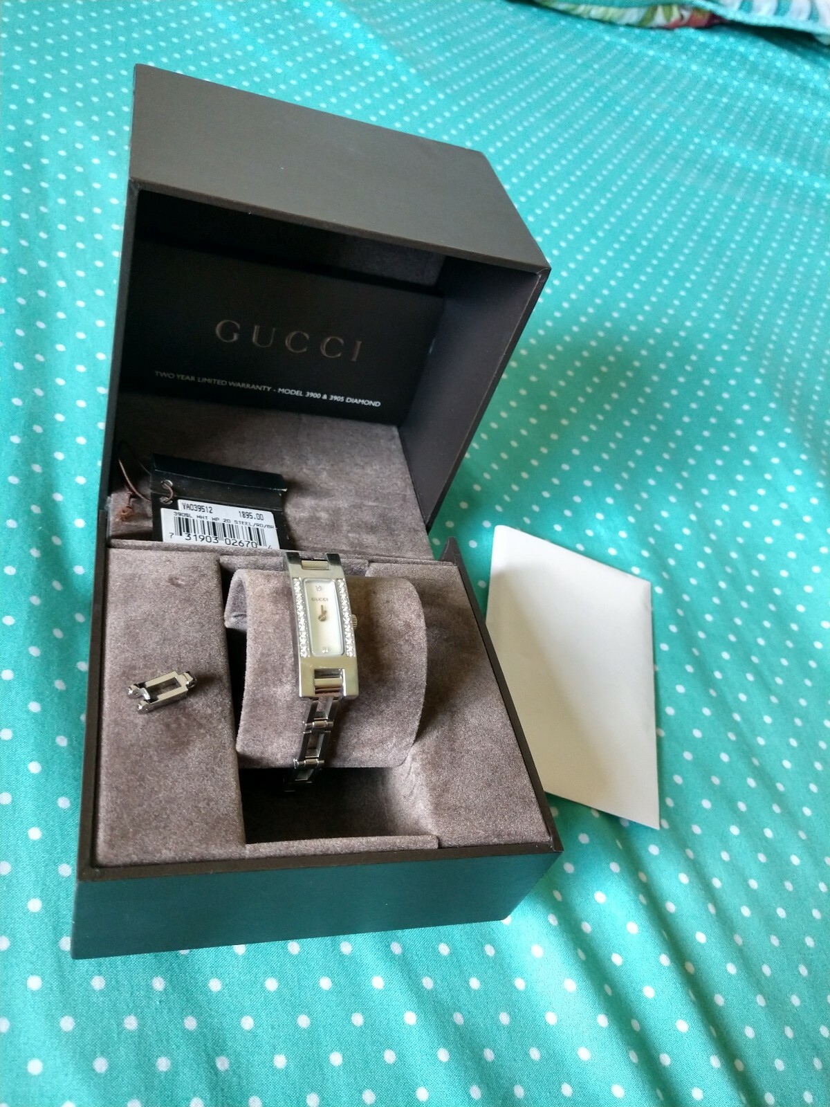 Gucci 3905 Series Diamond Silver YA039512 Women’s Watch $1895 Timeless G Frame