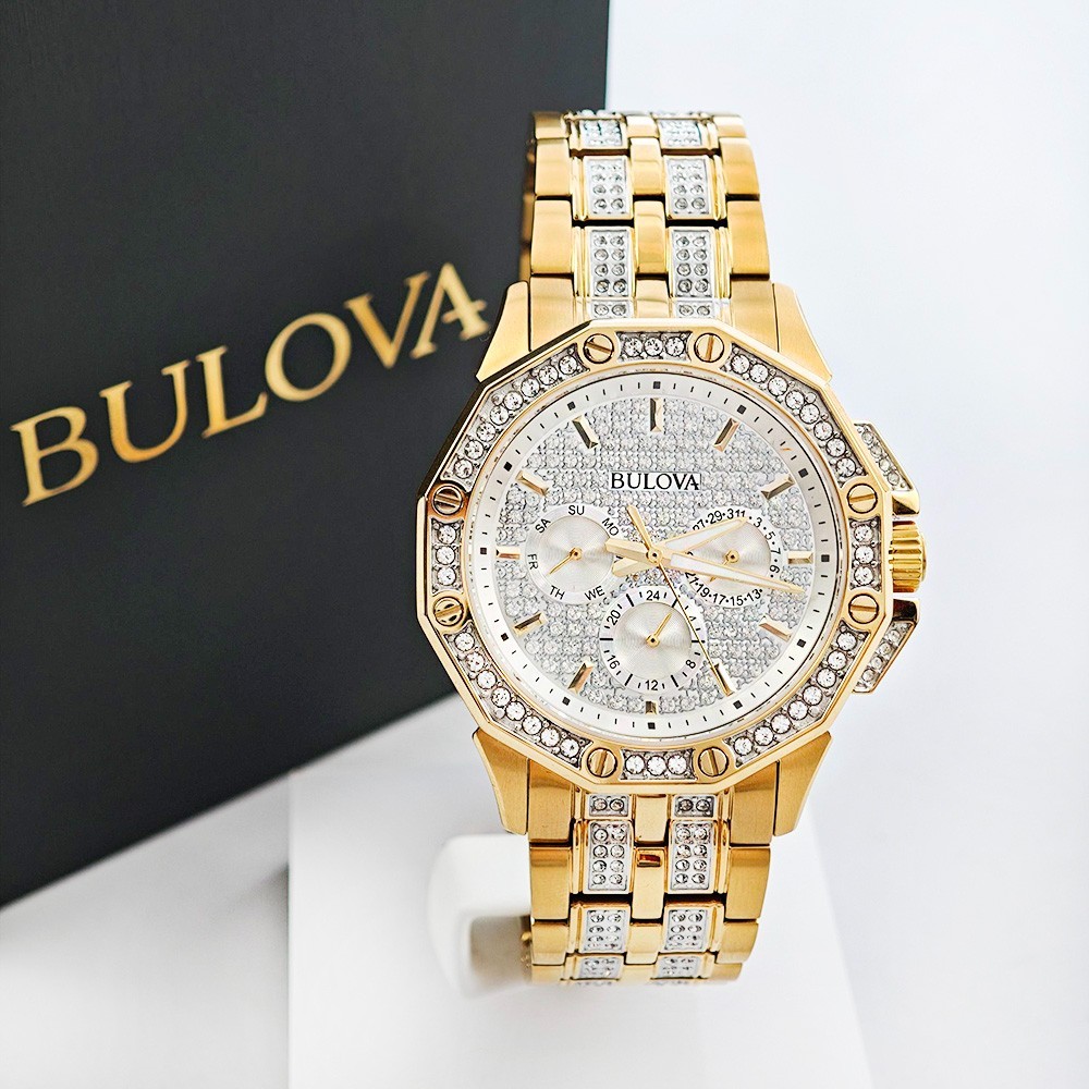 Bulova Octava Crystal Gold/White Two Tone 41.5MM Men’s Quartz Watch 98C126