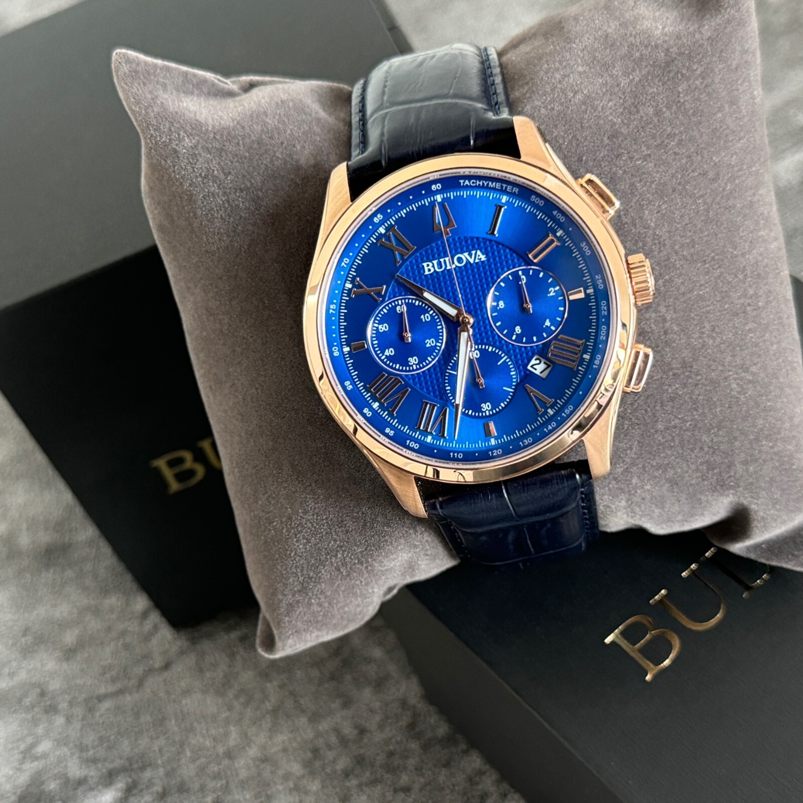 Bulova Men’s Wilton Classic Blue Textured Dial Chronograph Watch 97B170
