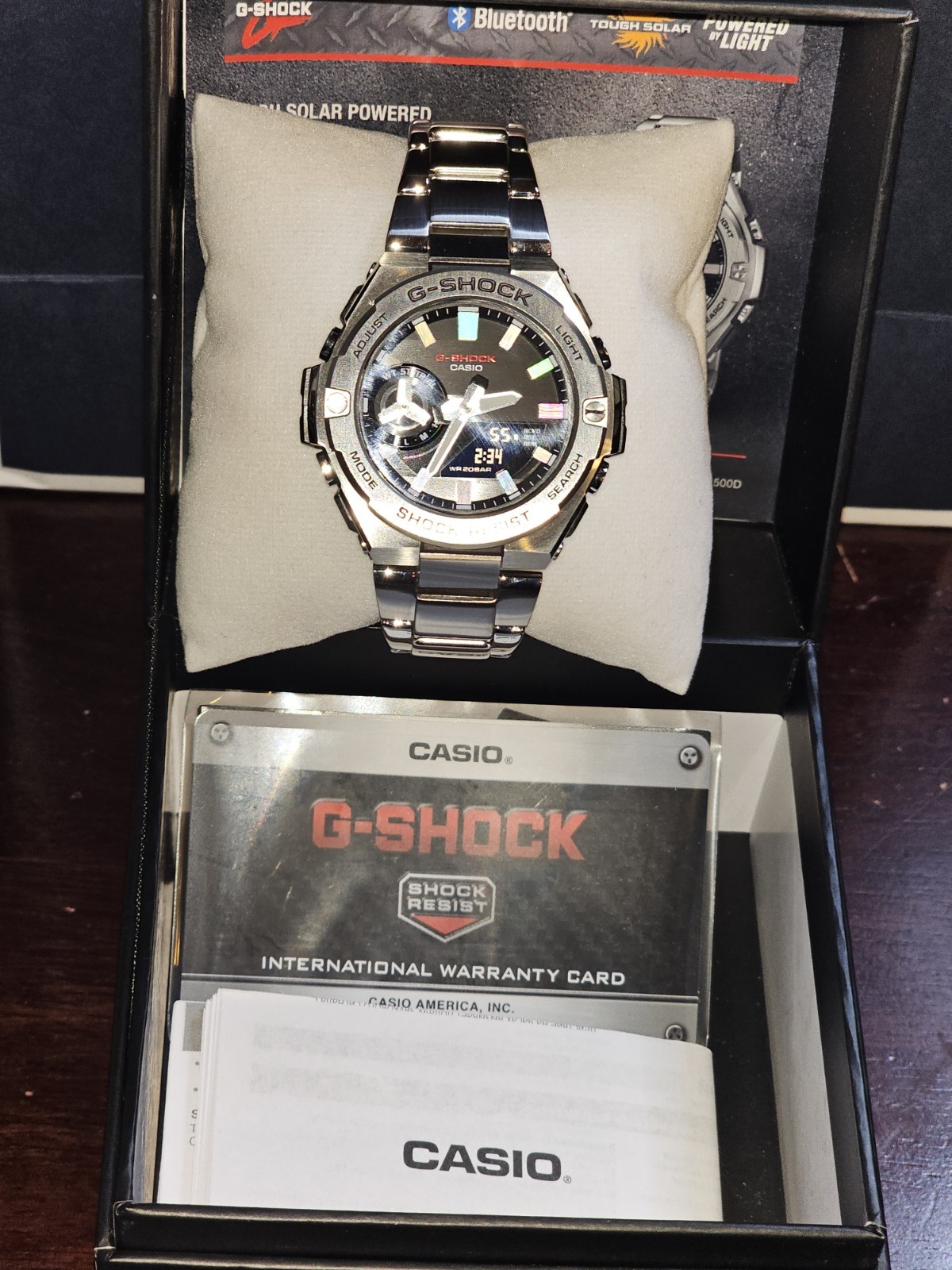 Casio G-SHOCK GSTB500 Bluetooth Tough Solar 200m SS Watch Silver w/ Box