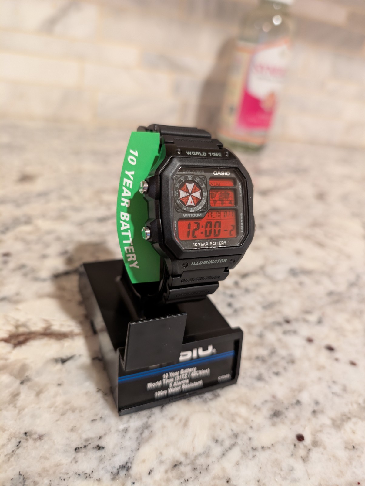Resident Evil Umbrella inspired Mod CASIO AE-1200 Black Watch Blood red