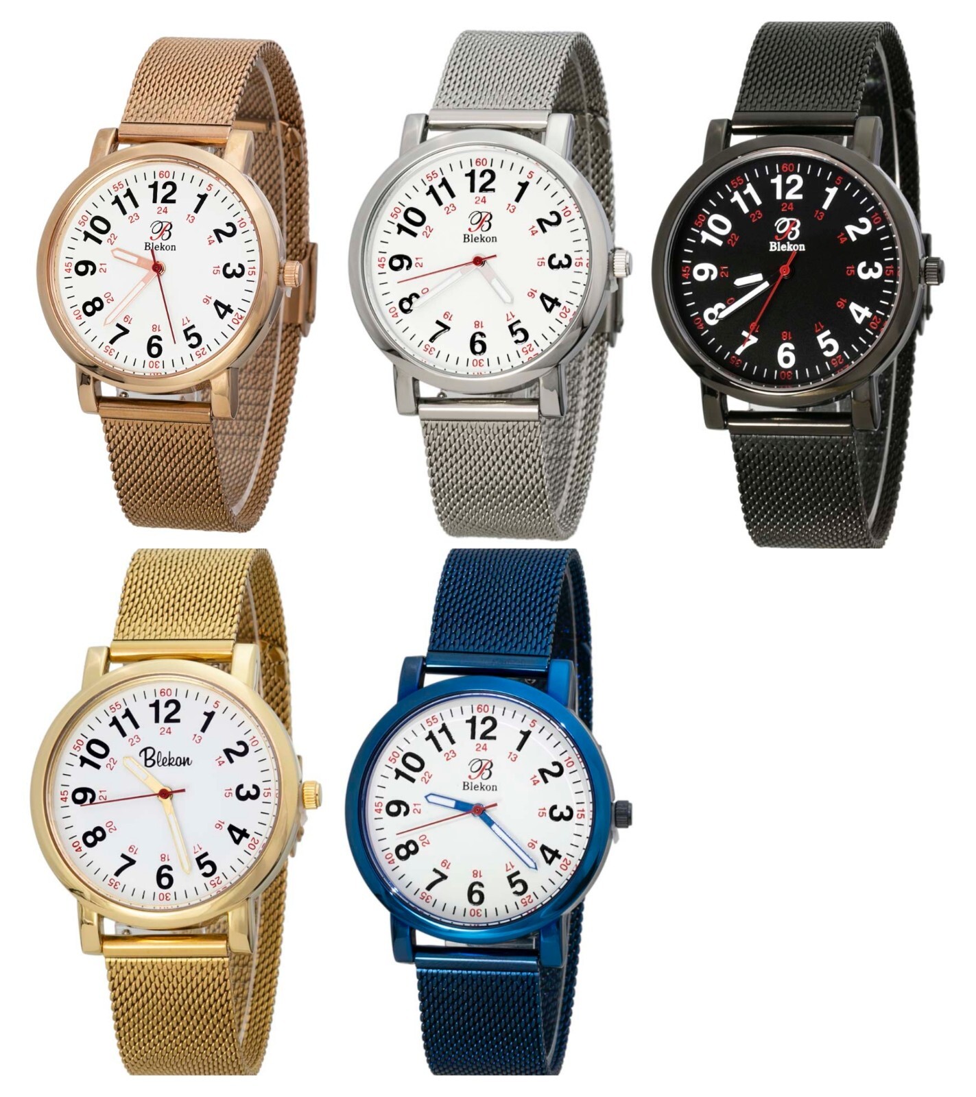 Blekon Original Nurse – Clasp Metallic Mesh Colors Band, Easy to Read Dial Watch