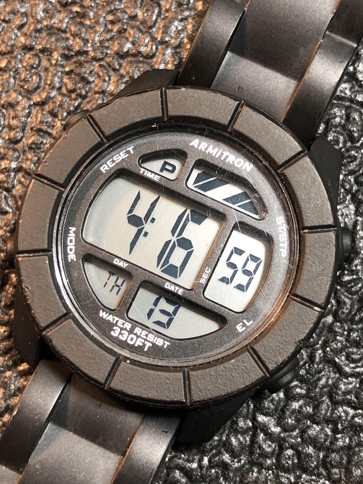ARMITRON Digital Watch 330FT WR100M Black Alarm Chrono (Running) UNTESTED