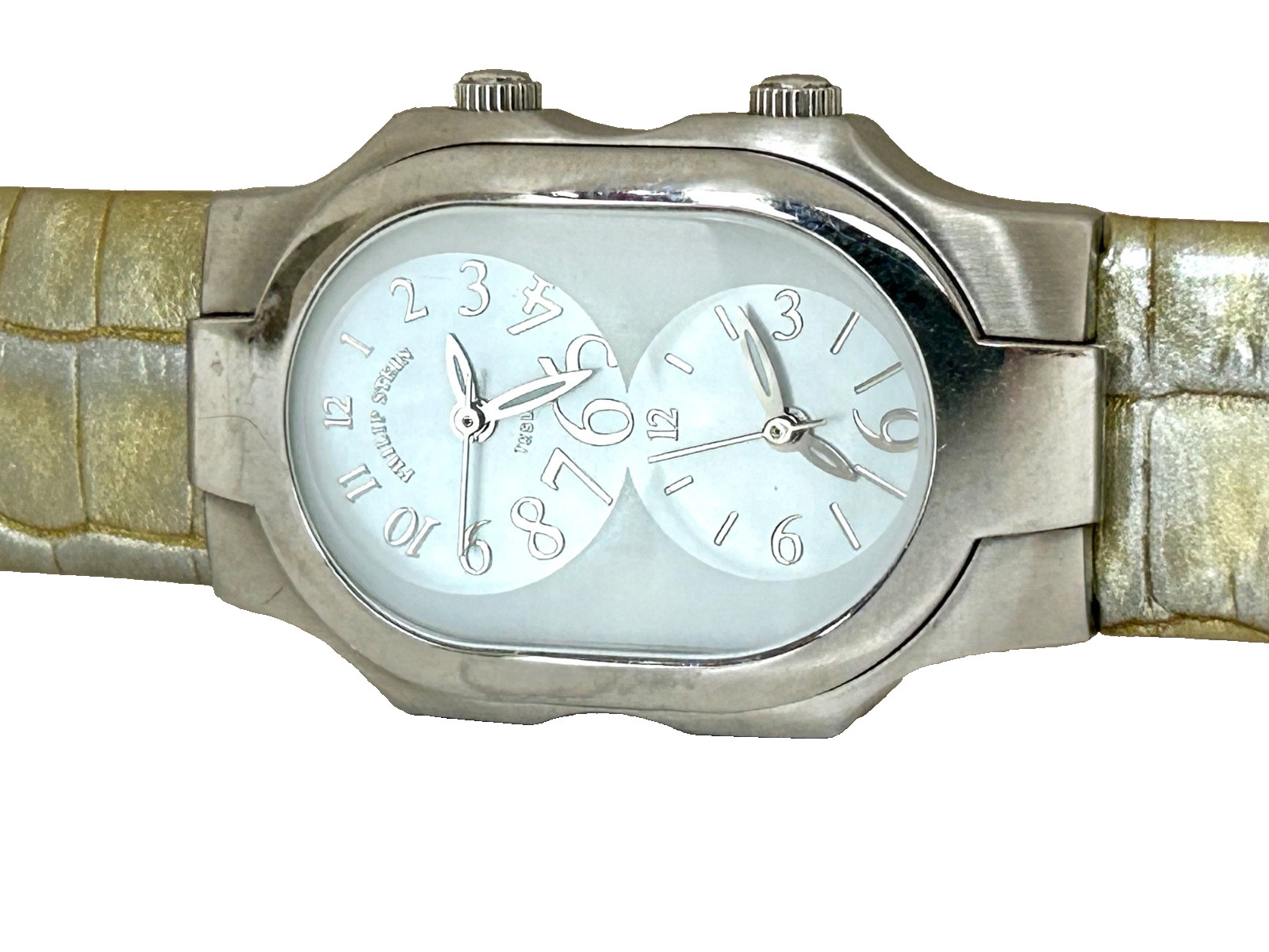 PHILIP STEIN TESLAR WOMENS DUAL TIMEZONE WATCH MOTHER OF PEARL 2 LEATHER BANDS