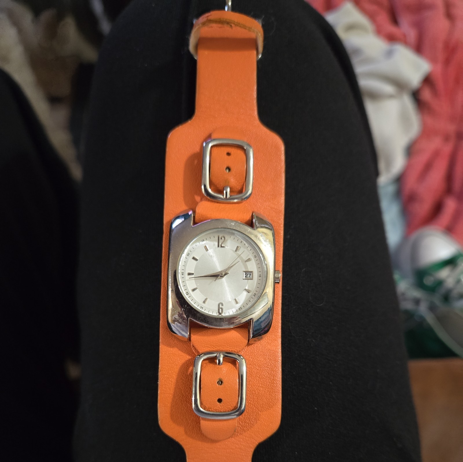 Wilsons Leather Quartz Watch, Time and Date, Orange Genuine Leather band