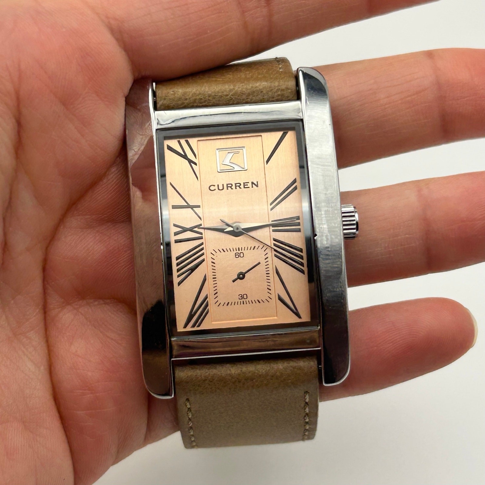 Curren Silver-tone Rectangular Case Copper-toned Dial Brown Leather men’s Watch