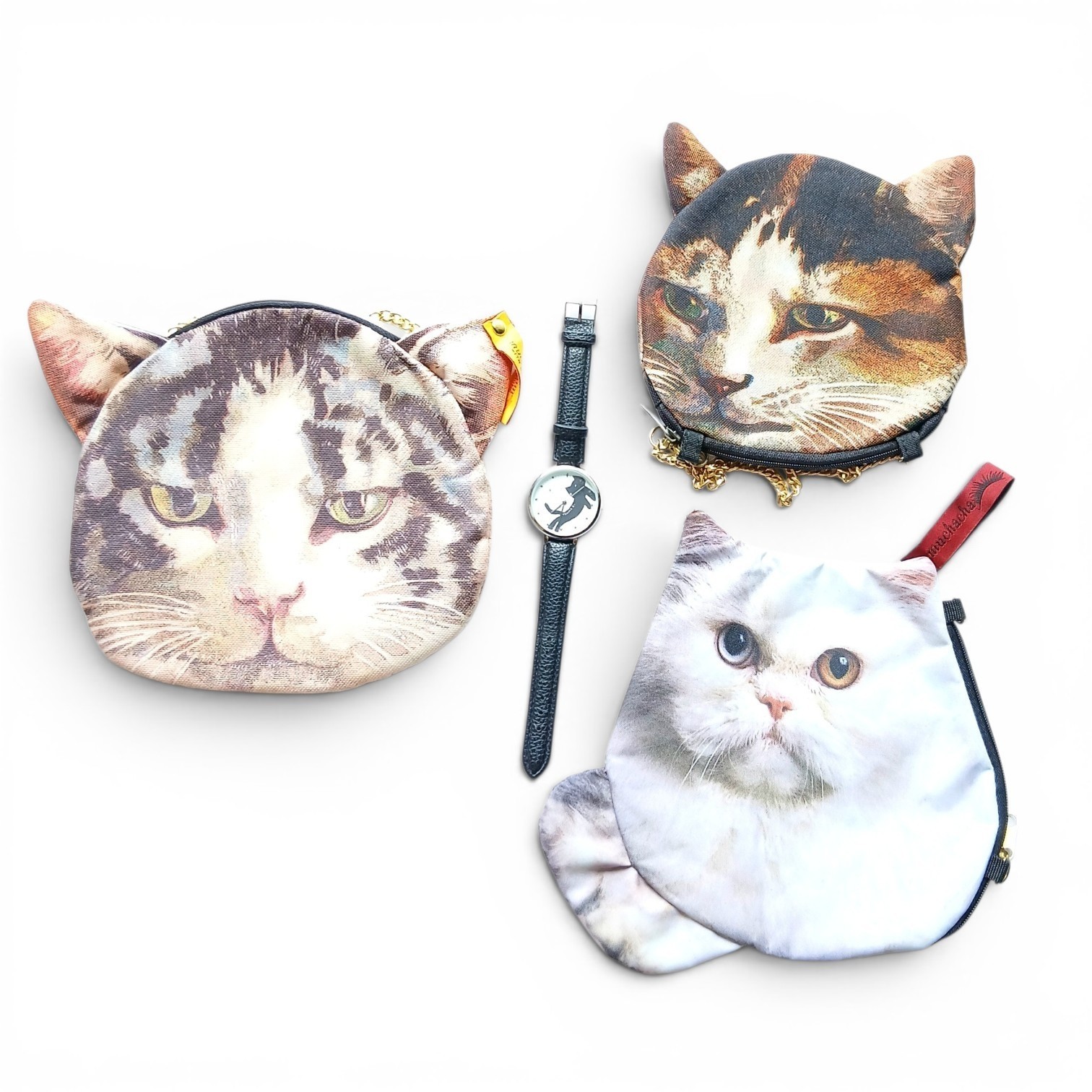 Lot of 4 Tsumori Chisato Cat Watch & Ahcahcum Muchacha Bag Pouch Bundle Japan