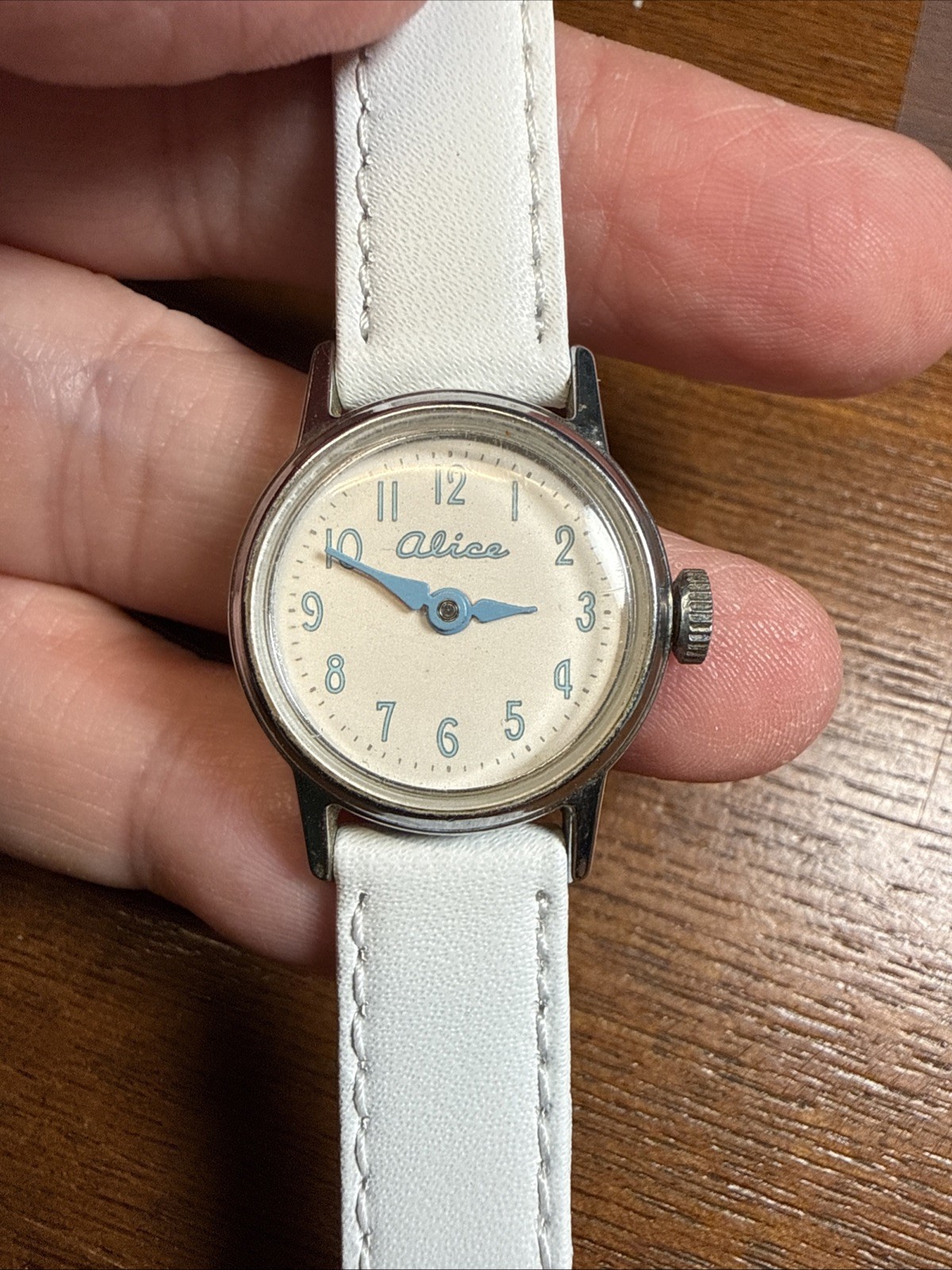 Vintage US Time Girls Watch 24mm Alice Cream Dial Manual Wind New Leather Strap