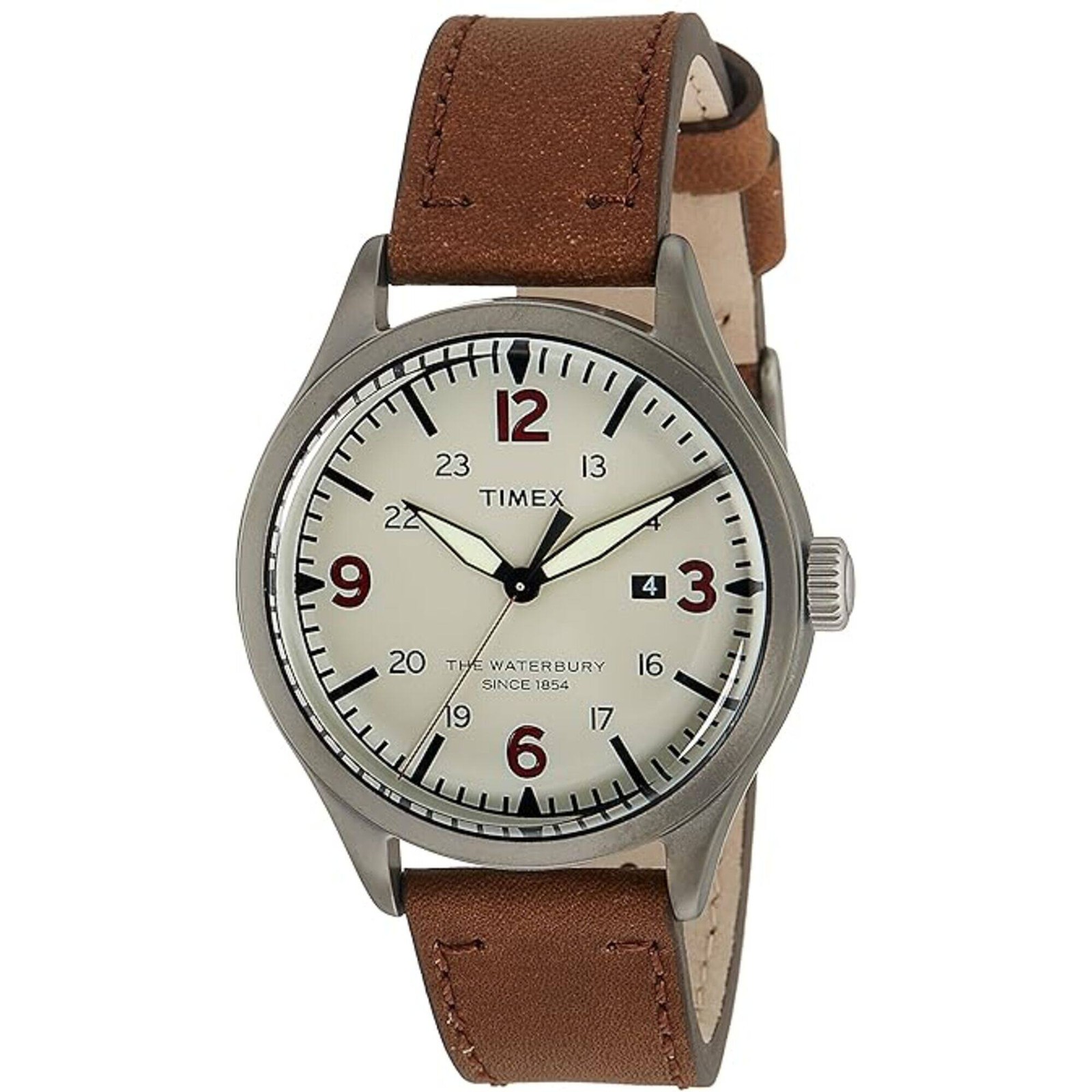 Timex Men’s Watch Waterbury Quartz Off-White Dial Leather Strap TW2R38600VQ