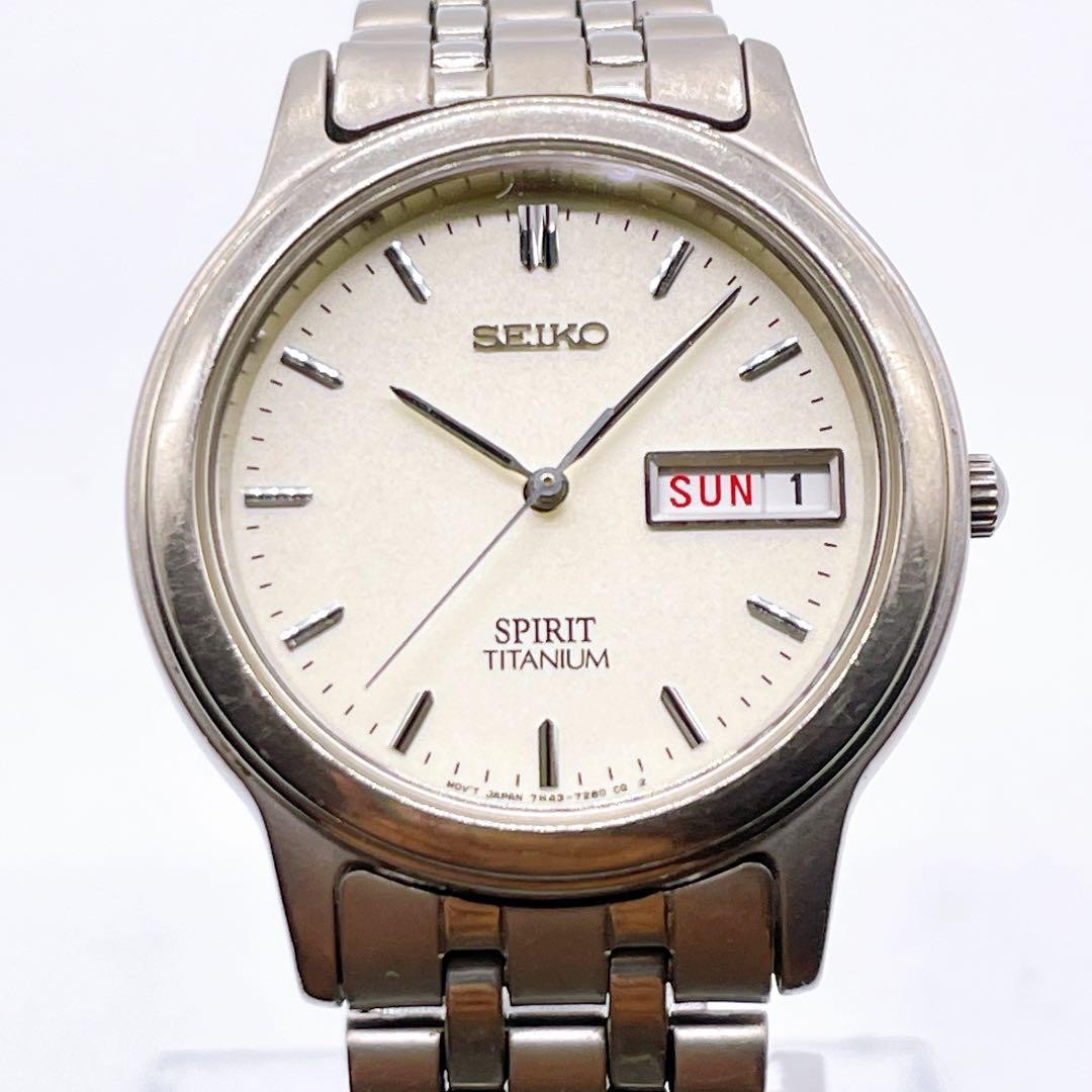 SEIKO SPIRIT Titanium 7N43-7150 Quartz Off-White Watch From Japan