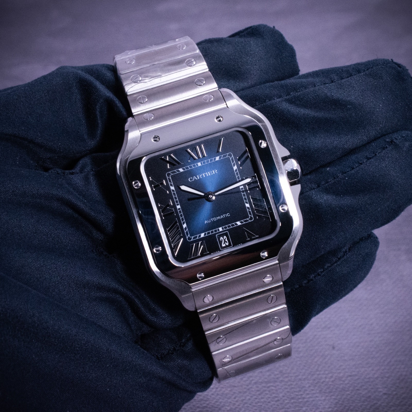 Unworn Cartier Santos de Cartier Large Model, Blue Dial, Ref. WSSA0030 w/ B&P