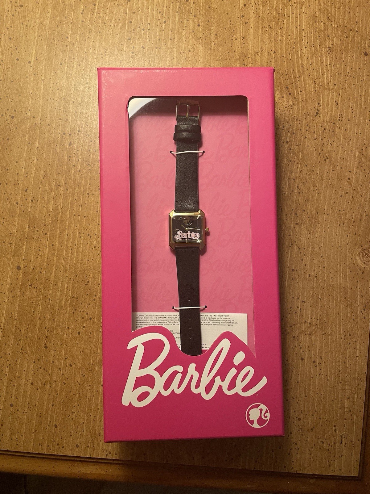 Barbie Womens Limited Edition Glitter Faux Leather Watch Black Square Silhouette