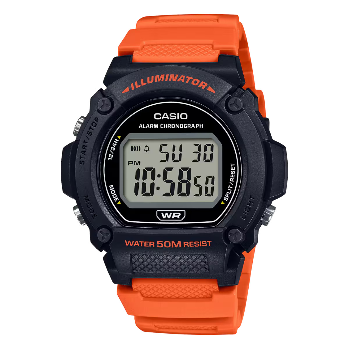Casio W-219H-4AV Orange Digital Sport LED Illuminator Alarm Stopwatch 50M Resin
