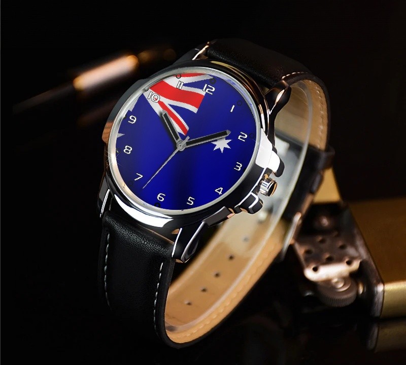 Australia Flag Collectable Leather Strap Big Dial Gift Wrist Watch