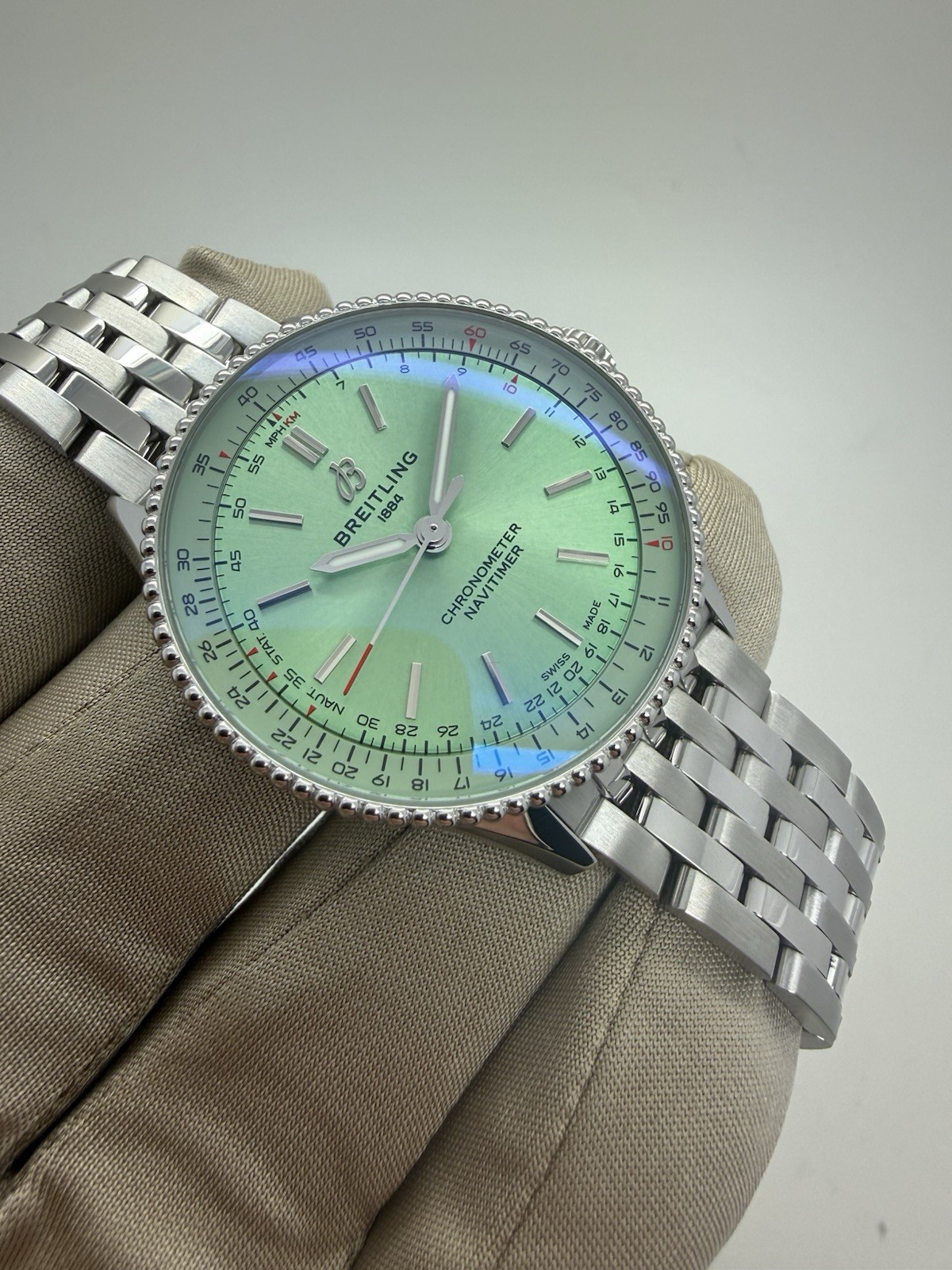 2025 Breitling Navitimer 36mm Light Green Dial Steel Auto Watch A17327 w/ Box