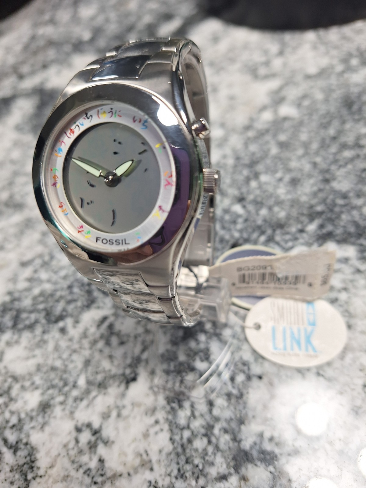 Fossil Big Tic Two-Hand Silver Stainless Watch Japanese Scrolling Dial bg2093