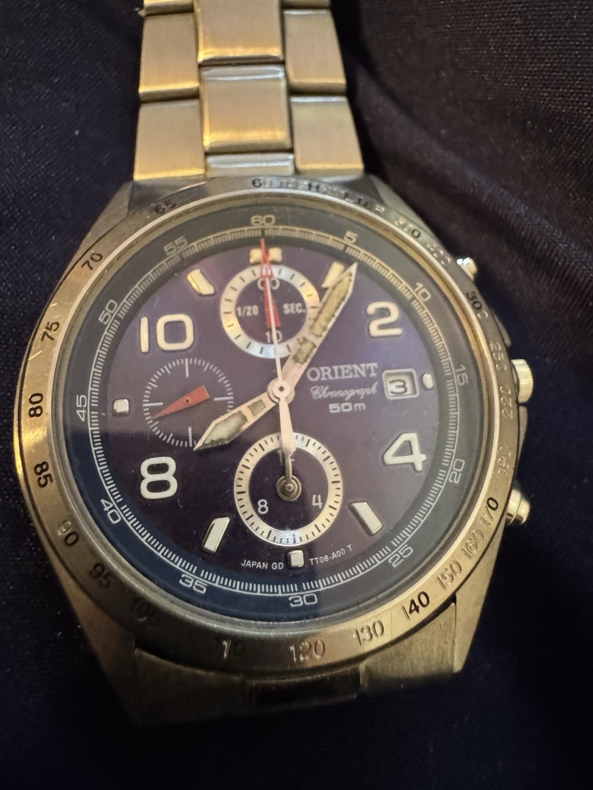 Orient TT08 Quartz Chronograph Blue Dial 50m SS Bracelet Tachymeter