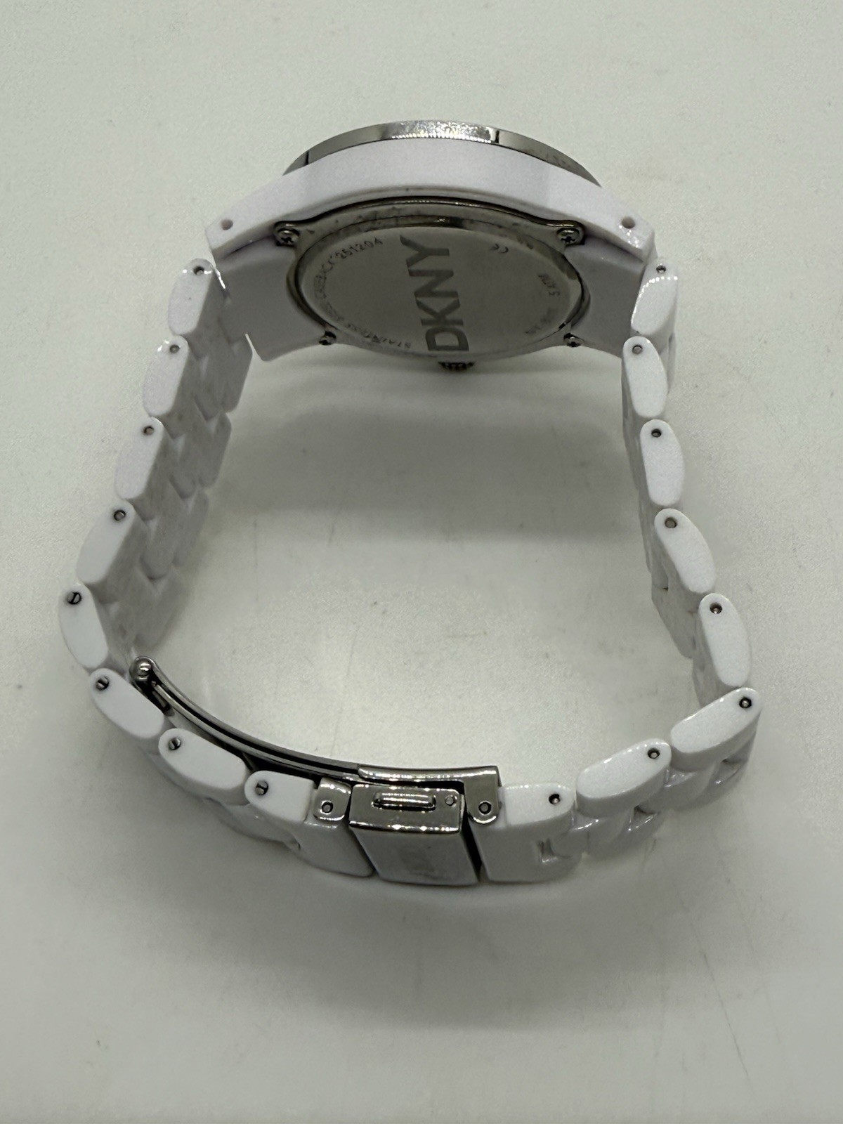 DKNY WHITE POLYURETHANE PLASTIC BOYFRIEND LADY,LOGO DIAL WATCH NY8011