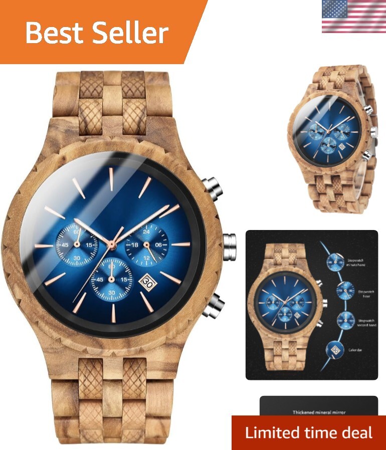 Luxury Unisex Wooden Chronograph Watch with Calendar – Gifts for All Occasions